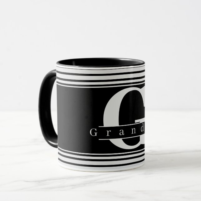Taza Monograma personalizado del abuelo Mug blanco y ne (Anverso izquierdo)