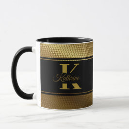 Taza monograma personalizado nombre dorado negro