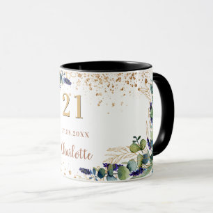 Taza Monograma purpurina de eucalipto de cumpleaños