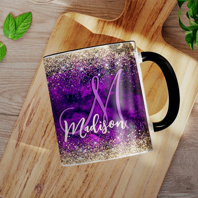 Taza Monograma purpurina de imitación de oro morado osc (Subido por el creador)