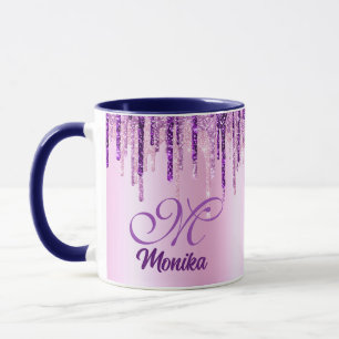 Taza Monograma Purpurina de unicornio rosa de moda