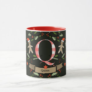 Taza Monograma "Q" de Navidades retro curados con nombr