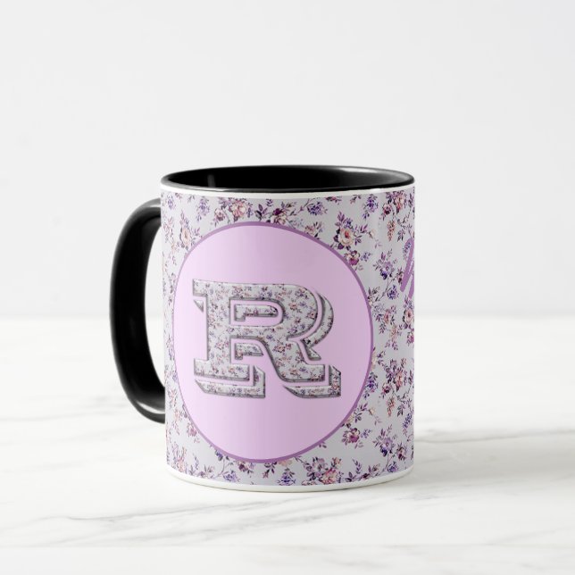 Taza Monograma R de flores de lujo (Anverso izquierdo)