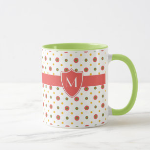 Taza Monograma Red White Polka Dots Ringer Coffee Mug