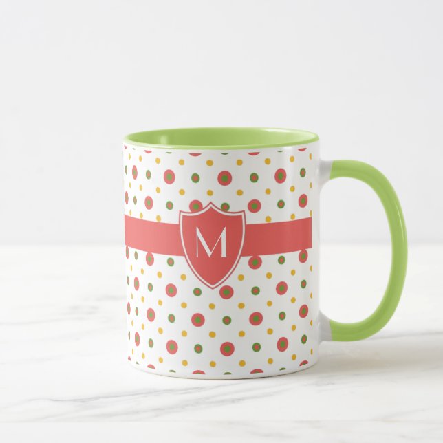 Taza Monograma Red White Polka Dots Ringer Coffee Mug (Derecha)