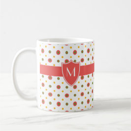 Taza Monograma Red White Polka Dots Ringer Coffee Mug