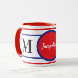 Taza Monograma rojo azul blanco