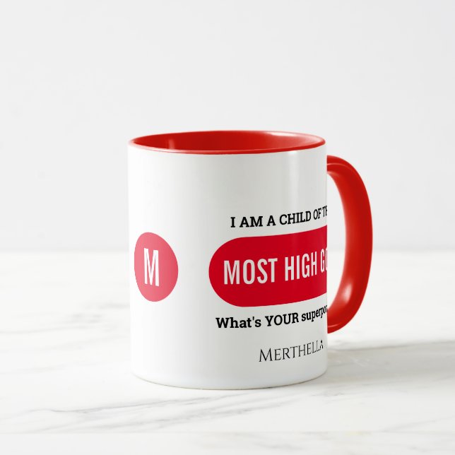 Taza Monograma rojo de superpotencia cristiana personal (Anverso derecho)
