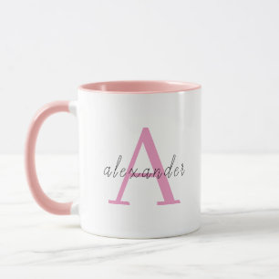 Taza Monograma rosa personalizado con su nombre