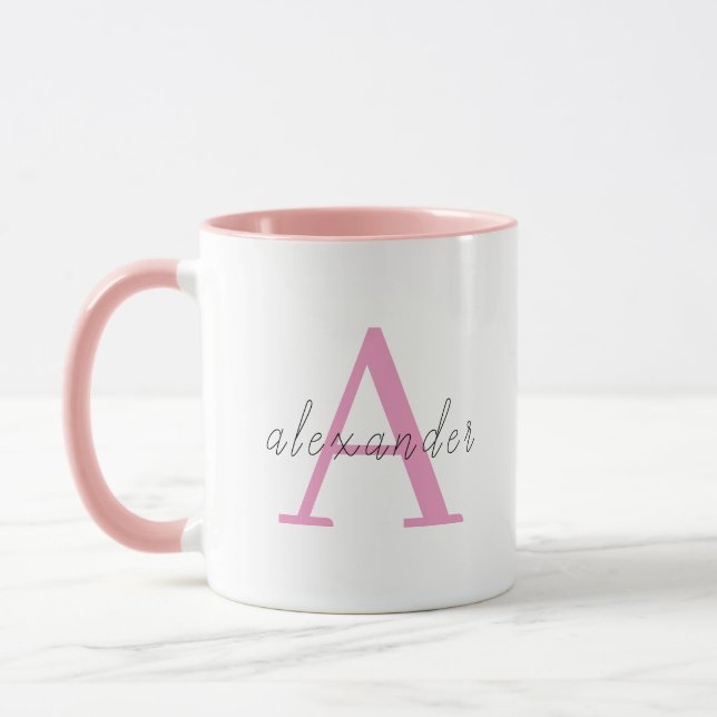Taza Monograma rosa personalizado con su nombre (Izquierda)