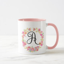 Taza Monograma rosado (A) Flor Barniz