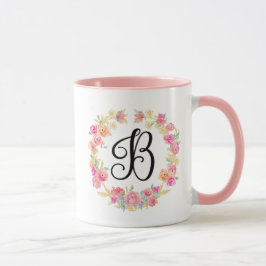 Taza Monograma rosado (B) Flor Barniz