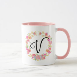 Taza Monograma rosado (V) Flor Barniz