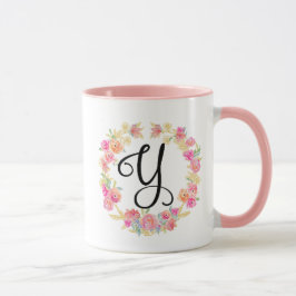 Taza Monograma rosado (Y) Flor Barniz