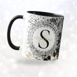 Taza Monograma Rosas de oro negro Diamantes Lujo Estili
