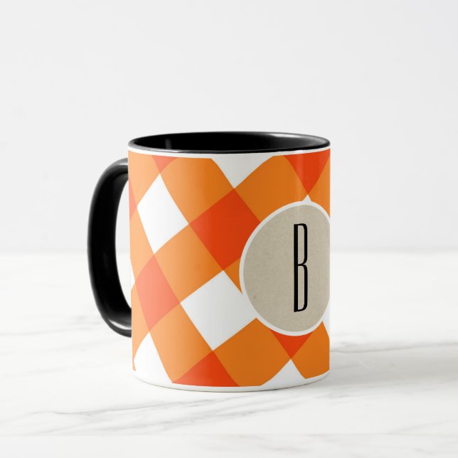 Taza Monograma Rústico Kraft blanco naranja inicial (Anverso izquierdo)