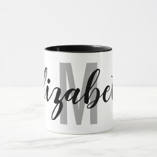 Taza Monograma simple de escritura gris de mano negra