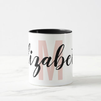 Taza Monograma simple de escritura Rubor de mano rosa