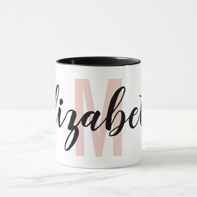 Taza Monograma simple de escritura Rubor de mano rosa (Centro)