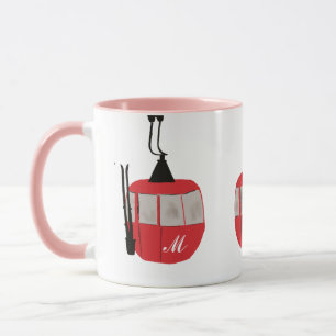 Taza Monograma Ski Rojo Rojo Gondola Lift Personalizado