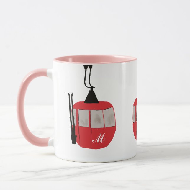 Taza Monograma Ski Rojo Rojo Gondola Lift Personalizado (Izquierda)