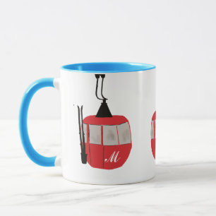Taza Monograma Ski Rojo Rojo Gondola Lift Personalizado