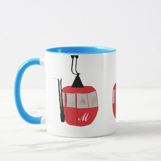 Taza Monograma Ski Rojo Rojo Gondola Lift Personalizado (Izquierda)