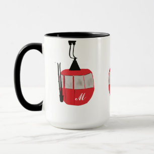 Taza Monograma Ski Rojo Rojo Gondola Lift Personalizado