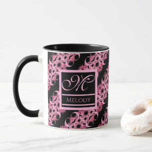 Taza Monograma Sobre Rosa Fractal Y Negro