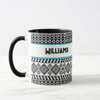 Taza Monograma Tribal Polinesio Geométrico Blanco y Neg