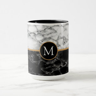 Taza Monograma Tu Letra Black Marble White Mug Gift