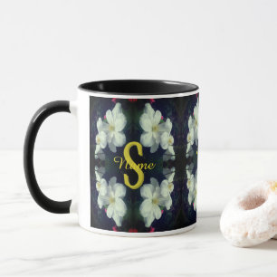 Taza Monograma tu nombre con inicial Clematis Arte flor