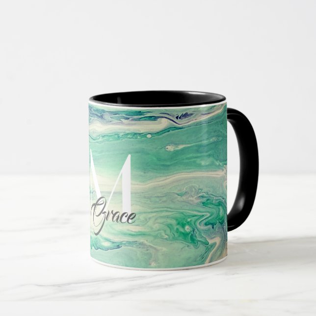 Taza Monograma verde aledaña Y blanco (Anverso derecho)