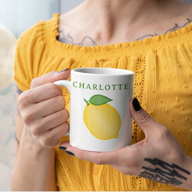 Taza Monograma verde amarillo limón cítrico de moda (Subido por el creador)