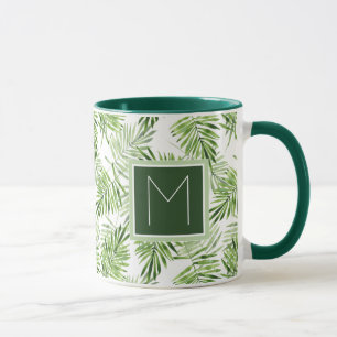 Taza Monograma verde de las hojas de palma el