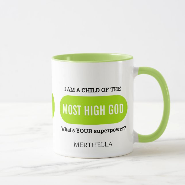 Taza Monograma verde de superpotencia cristiana persona (Derecha)