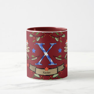 Taza Monograma "X" de Navidades retro curados con nombr