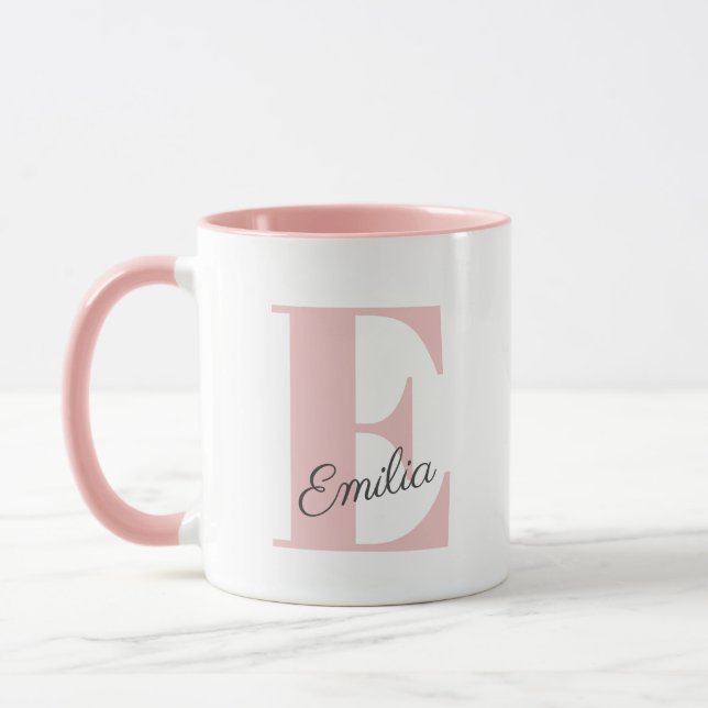 Taza Monograma y nombre del Personalizado rosa de la mo (Izquierda)