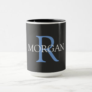 Taza Monograma y nombre DIY, negro, azul y blanco