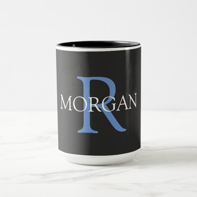 Taza Monograma y nombre DIY, negro, azul y blanco (Centro)