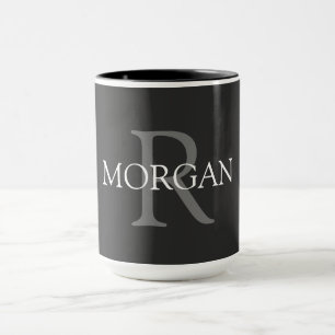 Taza Monograma y nombre DIY, negro, gris y blanco