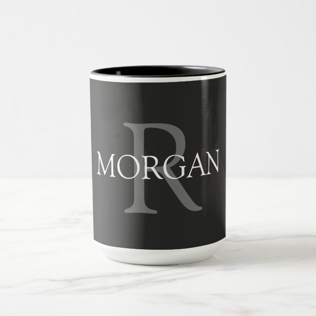 Taza Monograma y nombre DIY, negro, gris y blanco (Centro)