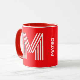 Taza Monograma y nombre modernos | Café de cerámica roj
