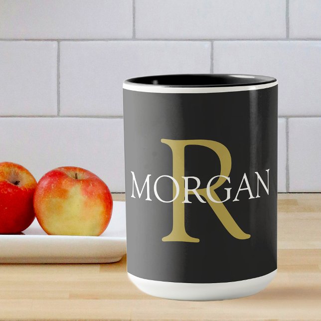 Taza Monograma y nombre, texto negro, dorado y blanco (Subido por el creador)