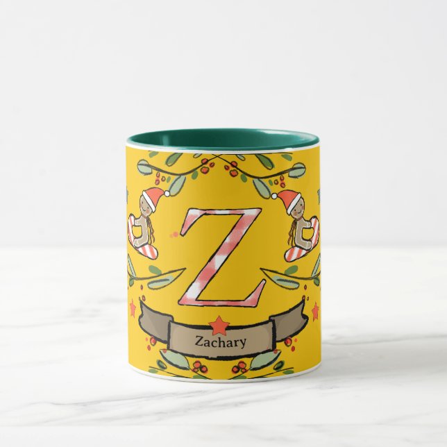Taza Monograma "Z" de Navidades retro curados con nombr (Centro)