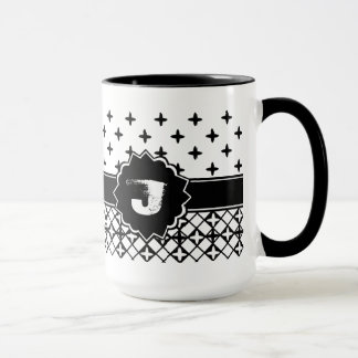 Taza Monogramación de la hoja de cuatreil blanca negra