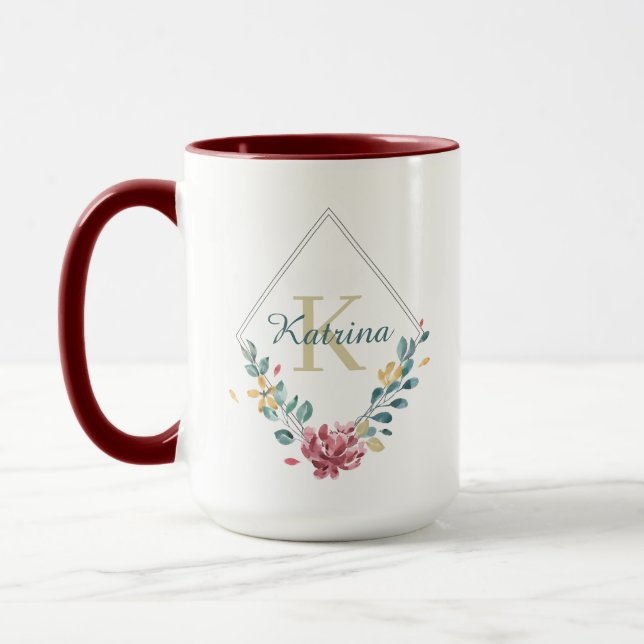 Taza Monogramada con Florales de Acuarela (Izquierda)