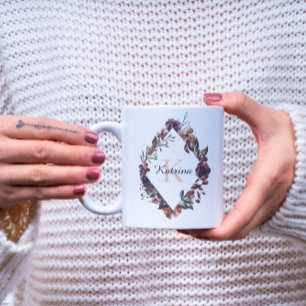 Taza Monogramada con Florales de Acuarela