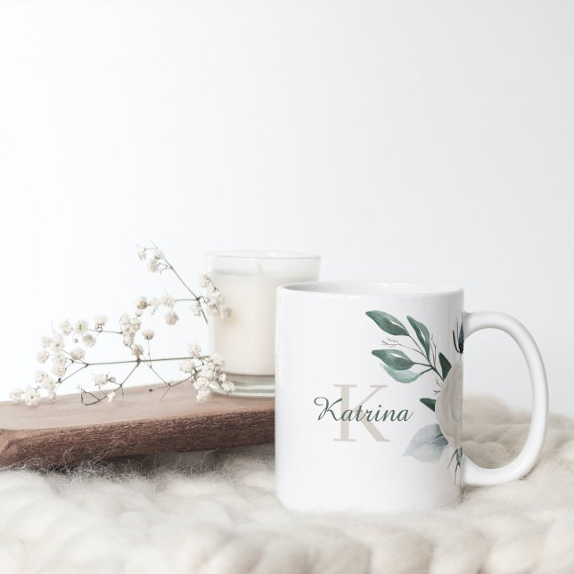 Taza Monogramada con Flores Acuarela (Subido por el creador)