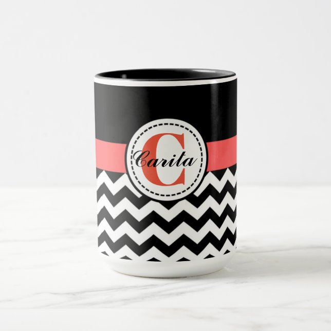 Taza Monogramado Chevron 15 Oz Combo Mug (Centro)